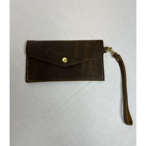 San Tan Leather Brown Wristlet‎ Wallet Brown Gold Zipper & Hardware - Unbranded